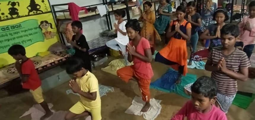 Girls practicing yoga